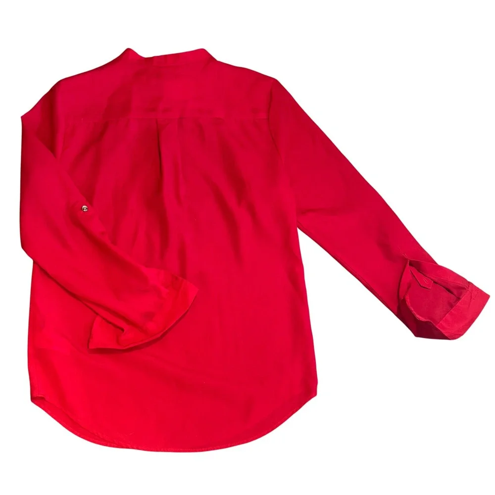 Michael Kors Women's Pleated Zip Front Roll Tab Red Blouse Size Medium